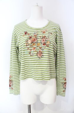画像1: KETTY / 花刺繍ボーダープルオーバー  グリーン O-25-08-10-030-EL-TO-OW-OS
