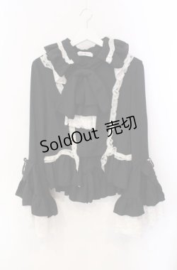 画像1: MARBLE / タイ付き編み上げブラウス  ブラック×ホワイト O-25-08-11-046-GO-BL-IG-OS
