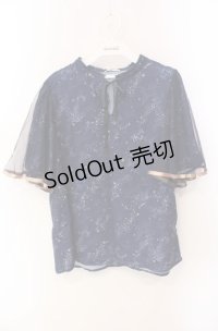axes femme / 星座柄チュール重ね袖ブラウス  ネイビー O-25-08-11-048-AX-BL-IG-OS
