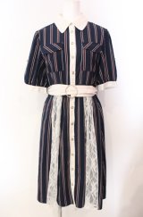 axes femme / マルチストライプ半袖ワンピ  ネイビー O-25-08-11-051-AX-OP-IG-OS