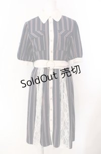 axes femme / マルチストライプ半袖ワンピ  ネイビー O-25-08-11-051-AX-OP-IG-OS