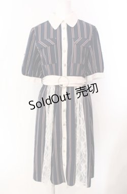 画像1: axes femme / マルチストライプ半袖ワンピ  ネイビー O-25-08-11-051-AX-OP-IG-OS