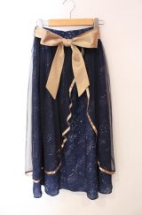 axes femme / 星座柄チュールフリルスカート  ネイビー O-25-08-11-062-AX-SK-IG-OS