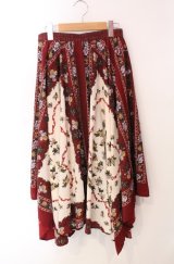 axes femme / 花モチーフスカーフ柄スカート  ワイン×アイボリー O-25-08-11-063-AX-SK-IG-OS
