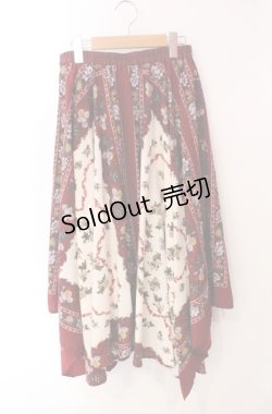 画像1: axes femme / 花モチーフスカーフ柄スカート  ワイン×アイボリー O-25-08-11-063-AX-SK-IG-OS