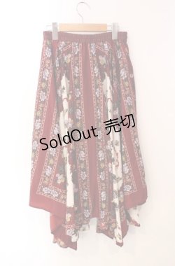 画像3: axes femme / 花モチーフスカーフ柄スカート  ワイン×アイボリー O-25-08-11-063-AX-SK-IG-OS