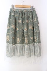 axes femme / チュール配色ブーケスカート  グリーン O-25-08-11-064-AX-SK-IG-OS