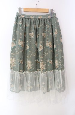 画像1: axes femme / チュール配色ブーケスカート  グリーン O-25-08-11-064-AX-SK-IG-OS