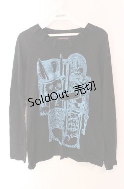 画像1: ALGONQUINS / ラビットプリントカットソー  ブラック×ブルー O-25-08-11-075-AL-TO-IG-OS