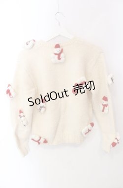 画像3: PINK HOUSE / ゆきだるまモチーフカーディガン  生成り O-25-08-11-076-LO-TO-IG-OS