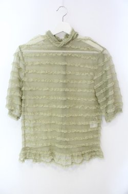 画像1: KANEKO ISAO / ピコフリル使いドットチュールブラウス  グリーン O-25-08-13-004-EL-TO-OW-OS