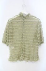 画像2: KANEKO ISAO / ピコフリル使いドットチュールブラウス  グリーン O-25-08-13-004-EL-TO-OW-ZT262 (2)