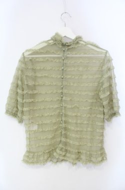 画像2: KANEKO ISAO / ピコフリル使いドットチュールブラウス  グリーン O-25-08-13-004-EL-TO-OW-OS