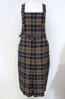 画像1: Jane Marple / British check サロペットドレス  ネイビー×ベージュ O-25-08-13-053-JM-OP-IG-OS