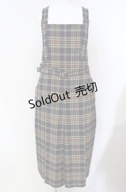画像1: Jane Marple / British check サロペットドレス  ネイビー×ベージュ O-25-08-13-053-JM-OP-IG-OS