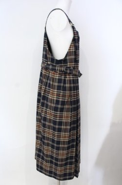 画像2: Jane Marple / British check サロペットドレス  ネイビー×ベージュ O-25-08-13-053-JM-OP-IG-OS