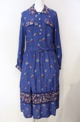 Jane Marple Dans Le Salon / Dance with roses jacquardワーキングドレス M ブルー O-25-08-13-055-JM-OP-IG-OS