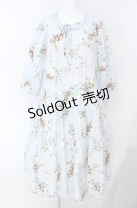 PINK HOUSE / 野いちごの森プリントミディワンピース  サックス O-25-08-13-056-LO-OP-IG-ZI