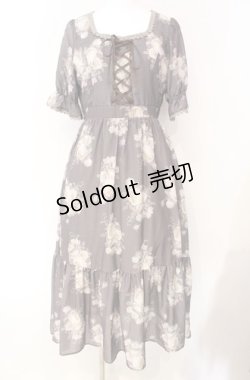 画像1: axes femme / ミルフィーユローズ柄ワンピース M ブラウン O-25-08-13-068-AX-OP-OW-OS
