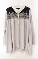 axes femme / ヨーク刺繍イレヘムチュニック M グレー O-25-08-13-072-AX-TO-OW-OS