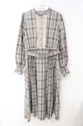 axes femme / プリーツ切替チェック柄ワンピース M サックス系 O-25-08-13-075-AX-OP-OW-OS
