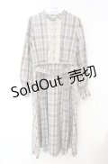 axes femme / プリーツ切替チェック柄ワンピース M サックス系 O-25-08-13-075-AX-OP-OW-OS