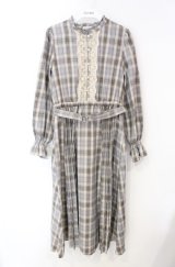 axes femme / プリーツ切替チェック柄ワンピース M サックス系 O-25-08-13-075-AX-OP-OW-OS