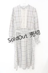 axes femme / プリーツ切替チェック柄ワンピース M サックス系 O-25-08-13-075-AX-OP-OW-OS