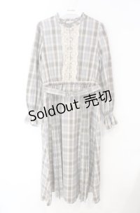 axes femme / プリーツ切替チェック柄ワンピース M サックス系 O-25-08-13-075-AX-OP-OW-OS