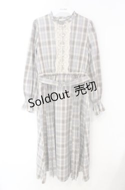 画像1: axes femme / プリーツ切替チェック柄ワンピース M サックス系 O-25-08-13-075-AX-OP-OW-OS