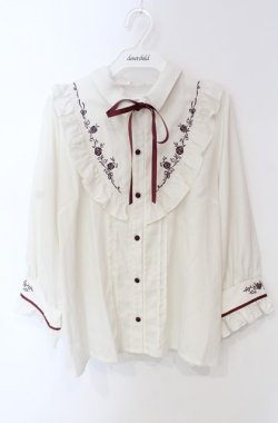 画像1: axes femme / バラ刺繍ヨーク切替七分袖ブラウス L キナリ O-25-08-13-081-AX-BL-OW-OS