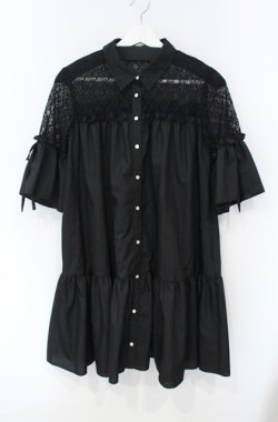画像1: axes femme POETIQUE / 肩レースフリルチュニック M クロ O-25-08-13-088-AX-OP-OW-OS