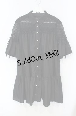 画像1: axes femme POETIQUE / 肩レースフリルチュニック M クロ O-25-08-13-088-AX-OP-OW-OS