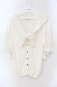 axes femme / レース付け襟ニットカーディガン M キナリ O-25-08-13-089-AX-TO-OW-OS