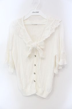 画像1: axes femme / レース付け襟ニットカーディガン M キナリ O-25-08-13-089-AX-TO-OW-OS