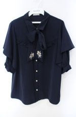 画像1: axes femme / ブーケリボン刺繍ブラウス M ネイビー O-25-08-13-091-AX-BL-OW-ZT082 (1)