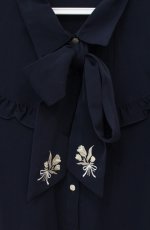 画像2: axes femme / ブーケリボン刺繍ブラウス M ネイビー O-25-08-13-091-AX-BL-OW-ZT082 (2)