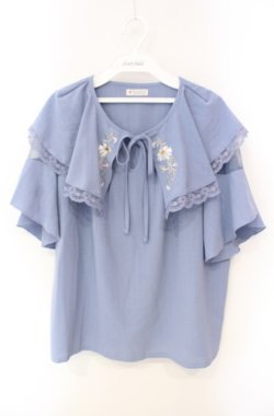 画像1: axes femme / 刺繍入ケープブラウス F サックス O-25-08-13-092-AX-BL-OW-OS