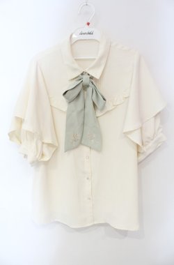 画像1: axes femme / ブーケリボン刺繍ブラウス M キナリ O-25-08-13-095-AX-BL-OW-OS