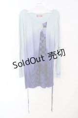 gouk / 和柄切り替えシャーリングカットソー  ブルー×サックス O-25-08-16-031-GO-TO-OW-OS