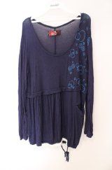 gouk / 和柄バルーンカットソー  ネイビー O-25-08-16-036-GO-TO-OW-OS