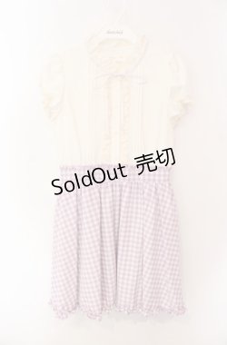 画像1: Ank Rouge / ギンガム切り替えワンピース  ラベンダー×オフ O-25-08-16-041-CA-OP-IG-OS