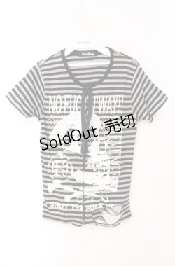 画像1: SEX POT ReVeNGe / ボーダーバックダメージTシャツ  ブラック×グレー O-25-08-16-050-SP-TO-IG-OS