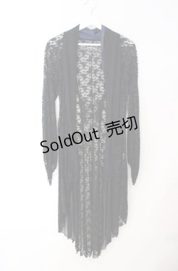 画像1: h.naoto Blood / 柄サテン切り替え総レースカーディガン  ブラック×ブルー O-25-08-16-056-HN-TO-OW-OS