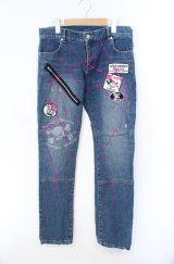 SEX POT ReVeNGe / ワッペン×ペンキ加工デニムパンツ L ブルー O-25-08-16-083-SP-PA-OW-OS
