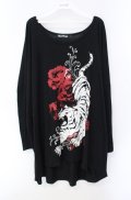 SEX POT ReVeNGe / TIGER & ROSE BIG SQUARE ロングスリーヴカットソー F ブラック×レッド O-25-08-16-099-SP-TO-IG-OS