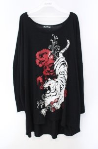 SEX POT ReVeNGe / TIGER & ROSE BIG SQUARE ロングスリーヴカットソー F ブラック×レッド O-25-08-16-099-SP-TO-IG-OS