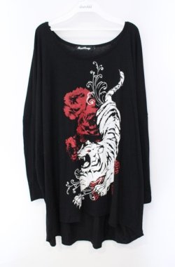 画像1: SEX POT ReVeNGe / TIGER & ROSE BIG SQUARE ロングスリーヴカットソー F ブラック×レッド O-25-08-16-099-SP-TO-IG-OS