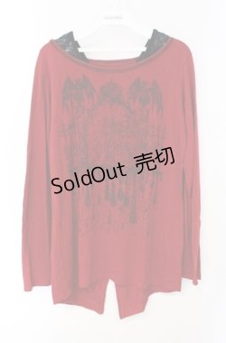画像1: ALGONQUINS / ゲートプリントショルダーレースカットソー  レッド×ブラック O-25-08-16-100-AL-TO-IG-OS