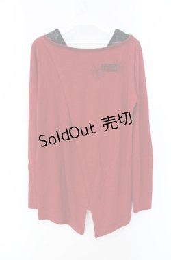 画像2: ALGONQUINS / ゲートプリントショルダーレースカットソー  レッド×ブラック O-25-08-16-100-AL-TO-IG-OS